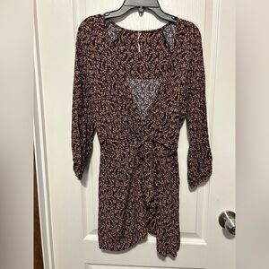 Free People Black and Coral Floral Wrap Dress - Size XS
